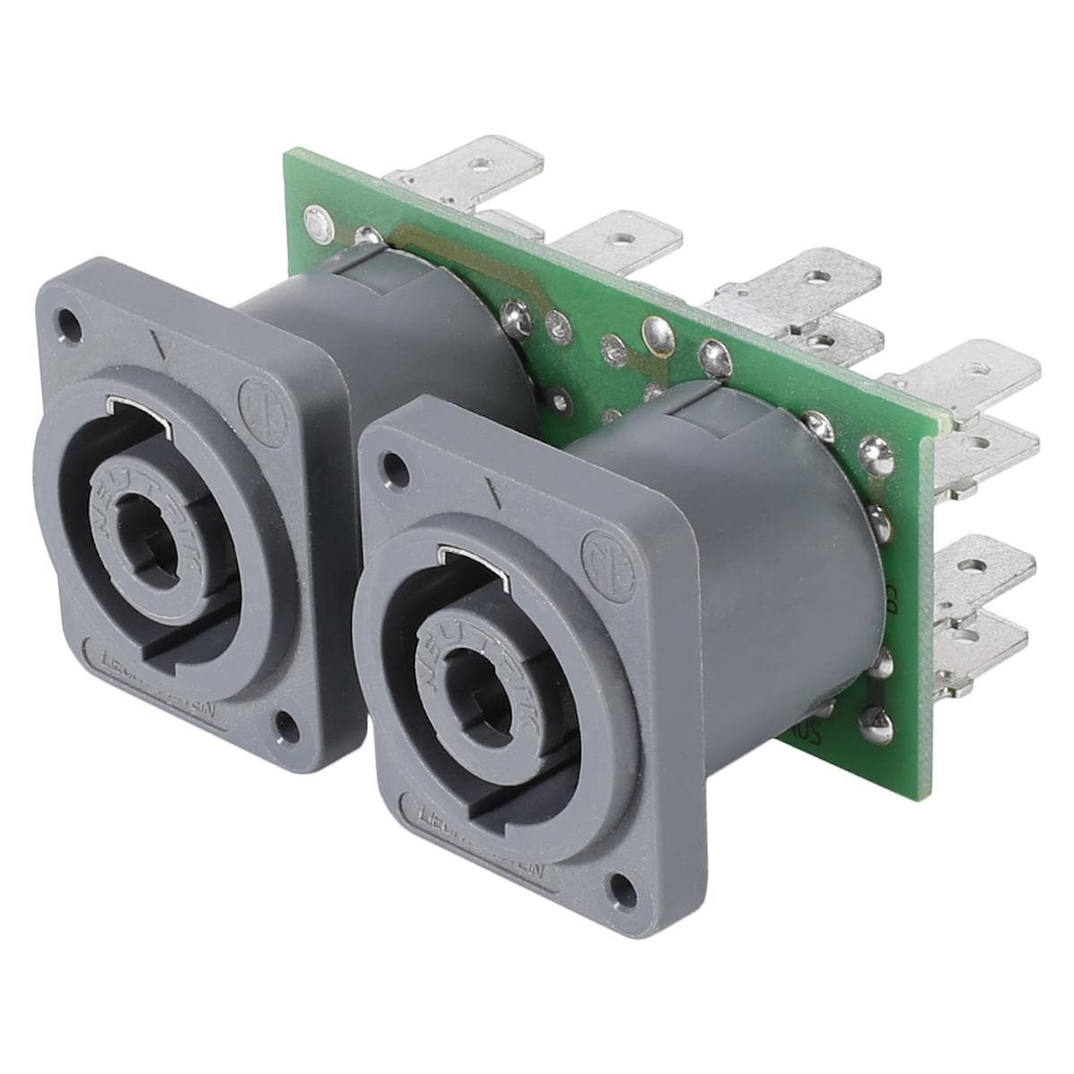 Connector Module 2 x NL4MDV, 4-pole , 2 HE, 1 BE, plastic-, 6.3 mm push-on blade connectors-, silver