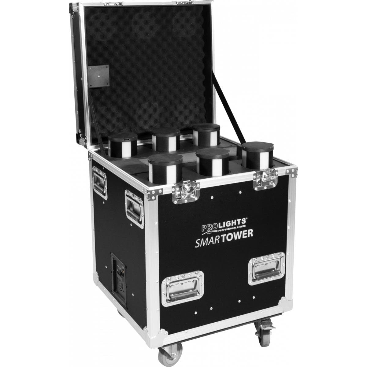 Pack with 6 SMARTOWER, battery charger flight case, IR controller, AC cable