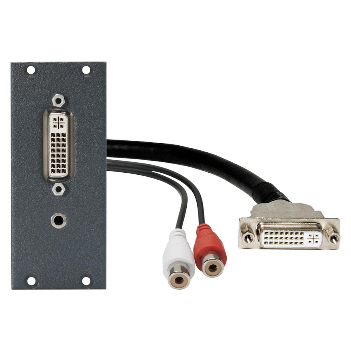 Connector Module DVI24+5 + 3,5 mm stereo jack fem. -> 0,15m cable DVI + 2 x RCA fem., 2 HE, 1 BE for