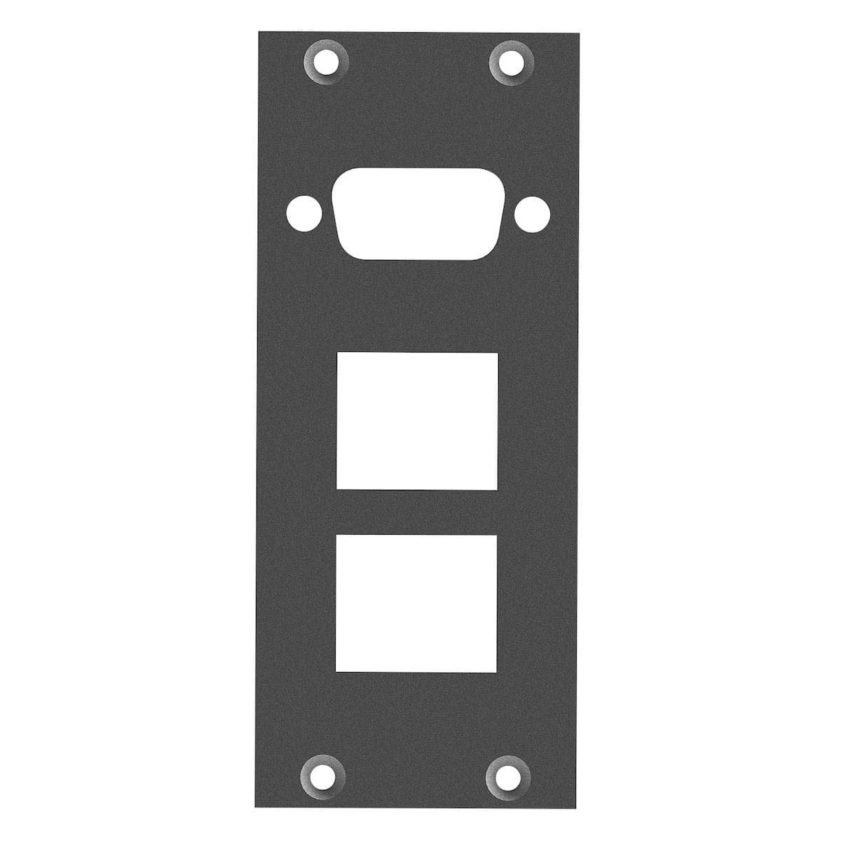 front panel 1 x SUB-D09 or HDMI + 2 x Keystone 90° angled, 2 HE, 1 BE for SYS-series, 2.5 mm galvani