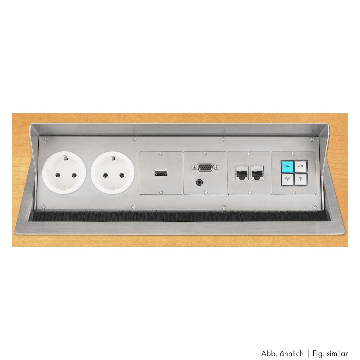 Desk tank incl. 2 Schukos with adapter for 4 x SYSWALL50 modules brushed stainless steel; depth: 93