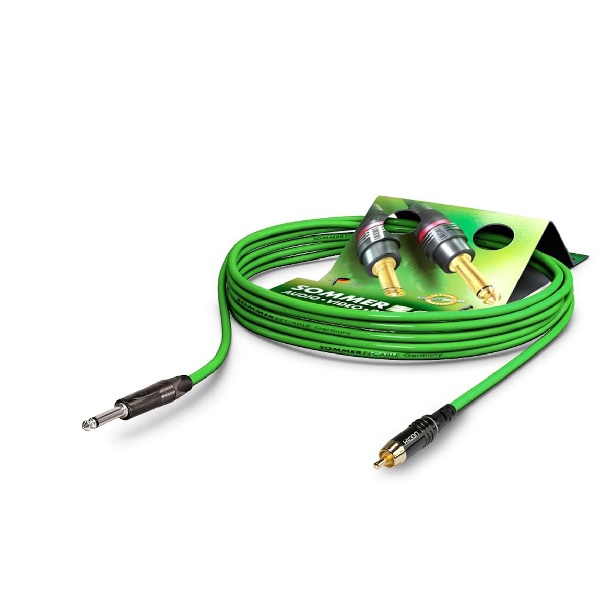 Patch cable Tricone® MKII, 1 x 0,22 mm² | jack / RCA, NEUTRIK | 9,00m | green