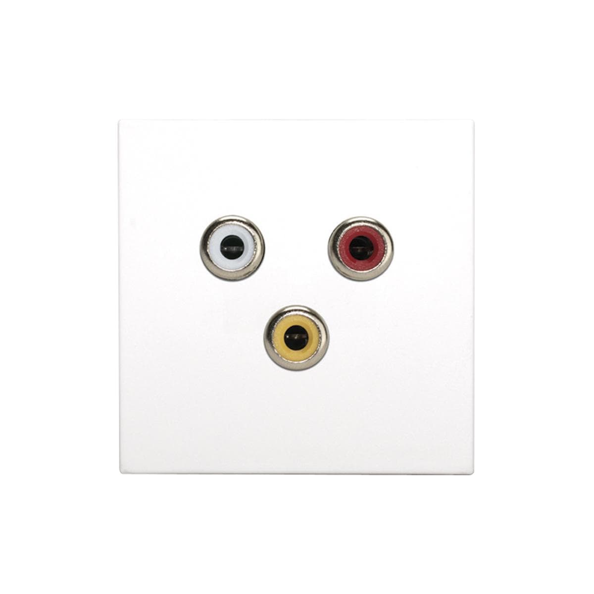 connection-modul 3 x RCA A/V yellow / red / white fem. —> Screw terminal, scale: 45x45 mm, plastic,