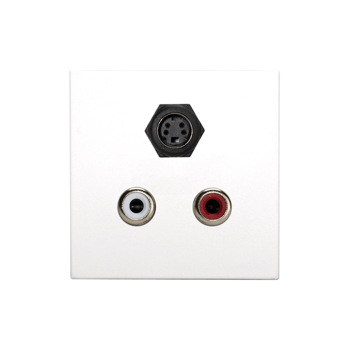 connection-modul S-video + 2 RCA audio red / white fem. —> Screw terminal, scale: 45x45 mm, plastic,