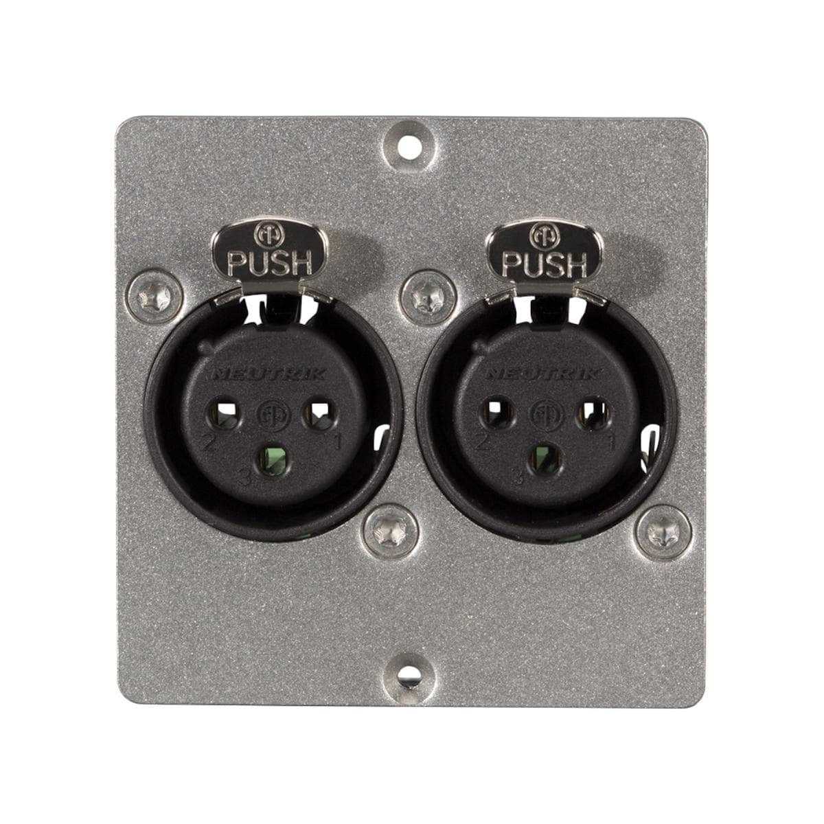 connection-modul 2 x XLR fem. —> Screw terminal, scale: 50x50 mm, stainless steel, colour: stainless