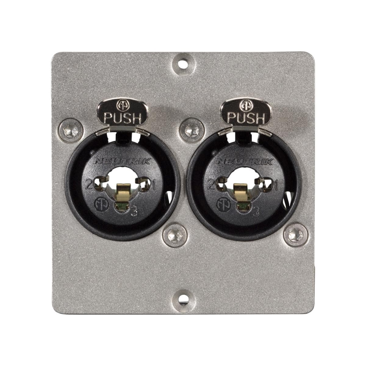 connection-modul 2 x XLR / RCA-combo fem. —> Screw terminal, scale: 50x50 mm, stainless steel, colou