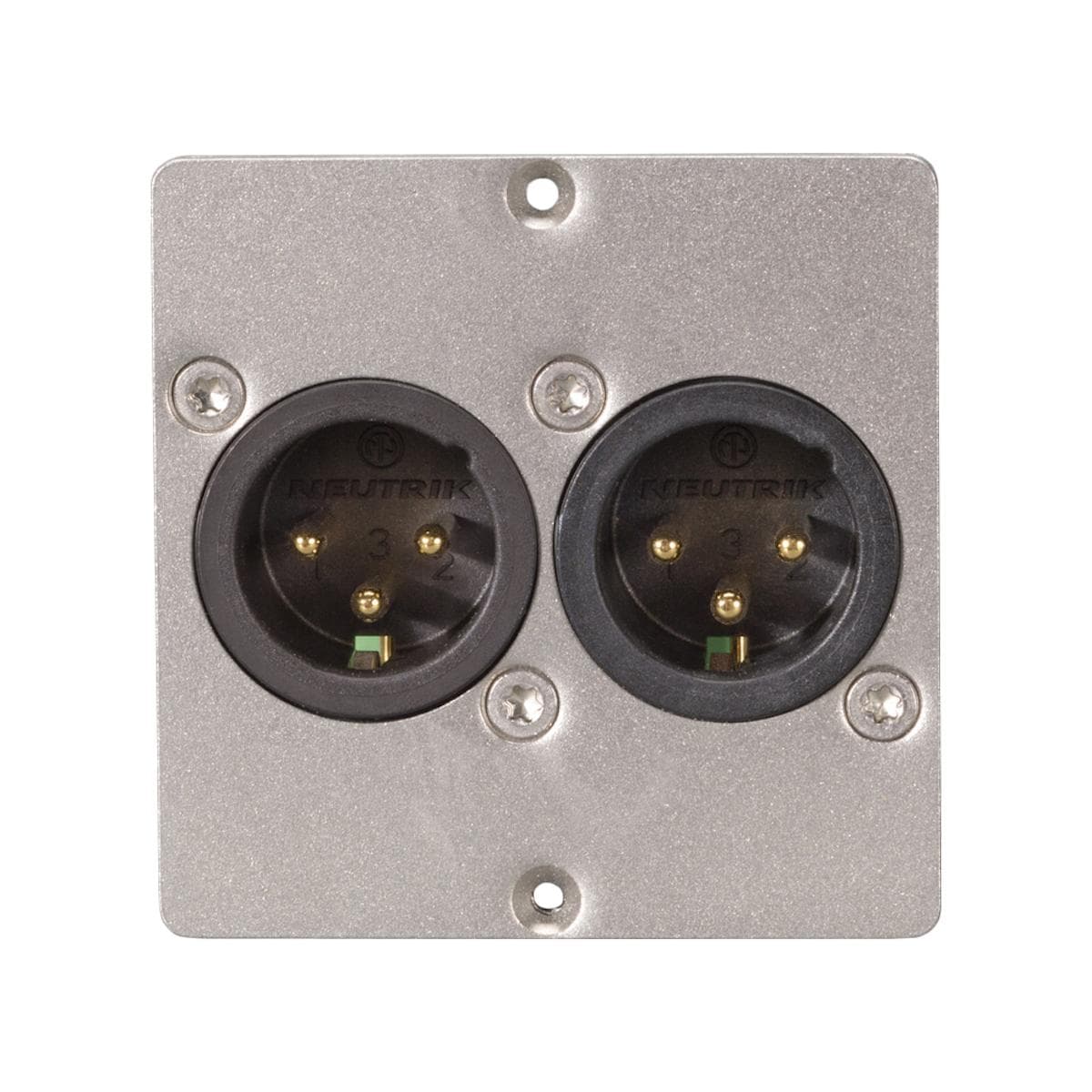 connection-modul 2 x XLR male —> Screw terminal, scale: 50x50 mm, stainless steel, colour: stainless